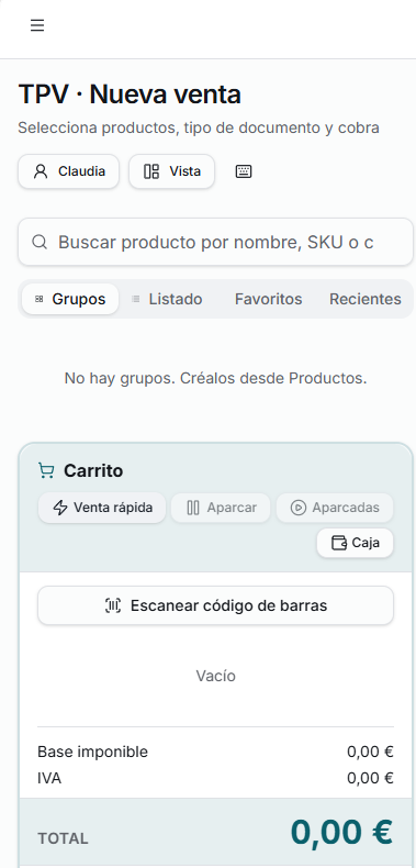Gestashop en móvil: TPV con carrito y totales